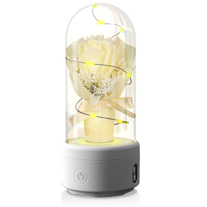 2-in-1 LED Rose Bouquet Night Light with Bluetooth Speaker – Glass Dome Decorative Gift