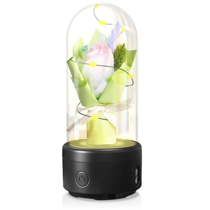 2-in-1 LED Rose Bouquet Night Light with Bluetooth Speaker – Glass Dome Decorative Gift