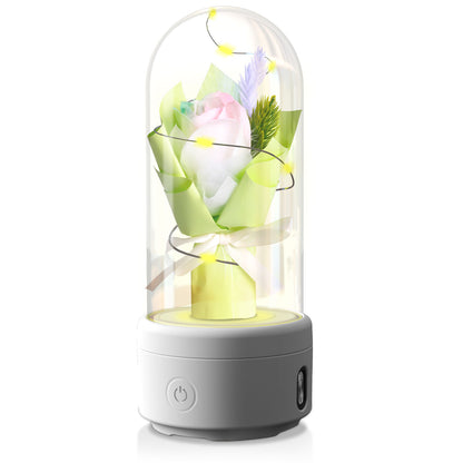 2-in-1 LED Rose Bouquet Night Light with Bluetooth Speaker – Glass Dome Decorative Gift