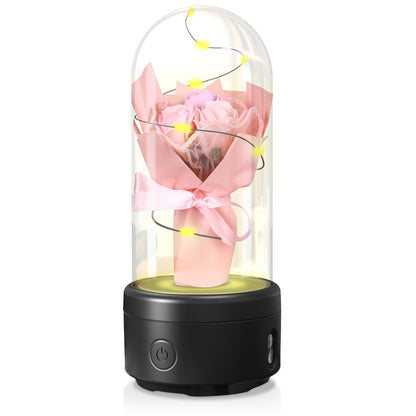 2-in-1 LED Rose Bouquet Night Light with Bluetooth Speaker – Glass Dome Decorative Gift