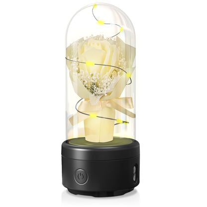 2-in-1 LED Rose Bouquet Night Light with Bluetooth Speaker – Glass Dome Decorative Gift