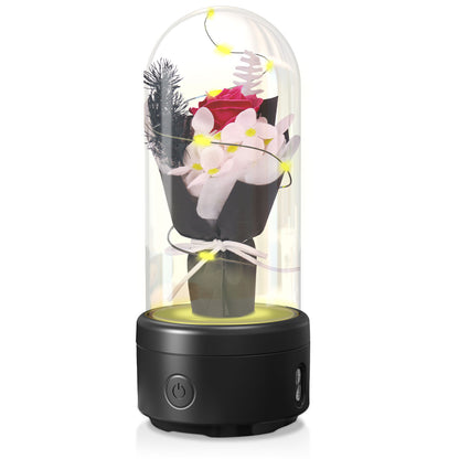2-in-1 LED Rose Bouquet Night Light with Bluetooth Speaker – Glass Dome Decorative Gift